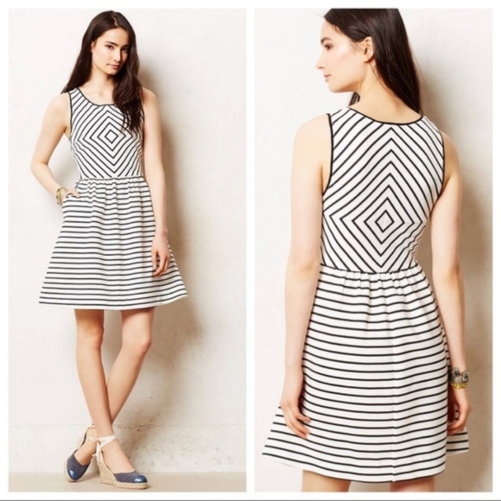 Anthropologie Maeve black &white pocket dress